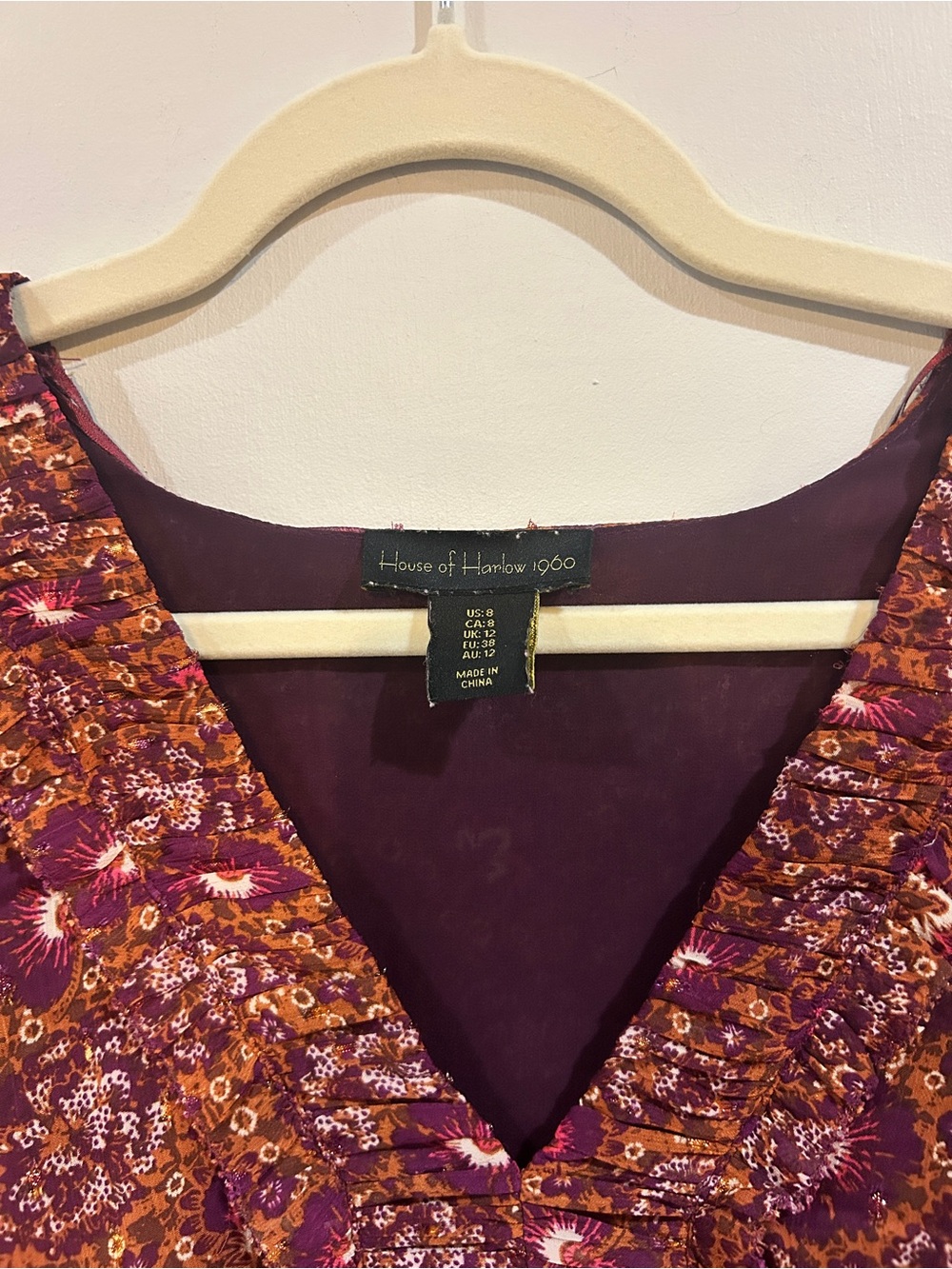 House of Harlow 1960 Burgundy Floral Tiered Midi Dress - Picture 4 of 7